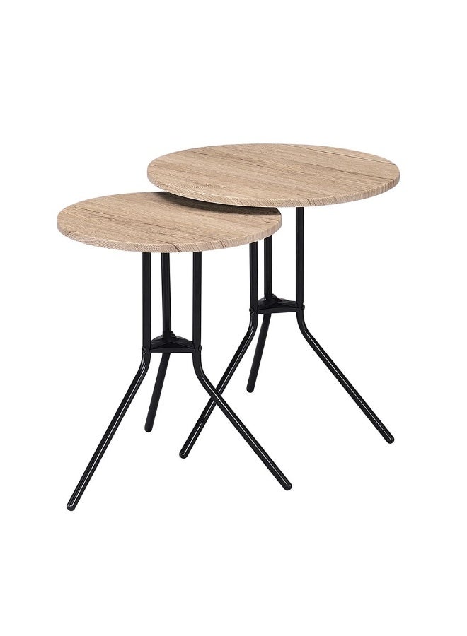 DANUBE HOME Acron Side Table Set of 2 - Stylish Oak Grey/Black End Tables for Living Room, Engineered Wood & Metal, Ideal for Small Spaces, Size: L45xW45xH51cm - Image 2