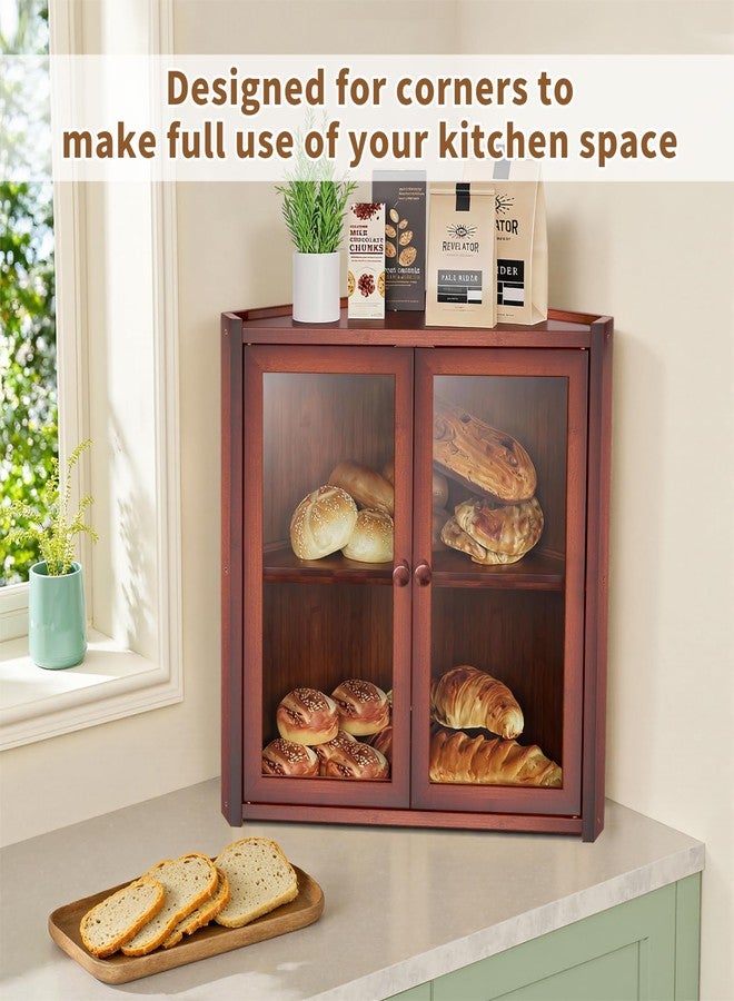 BAMBANG Corner Bread Box for Kitchen Countertop, Double Layer Bamboo Bread Storage Container with 2 Doors, Farmhouse Large Bread Bin Counter Top, Wooden Breadbox Holder for Homemade Bread, Brown - Image 3