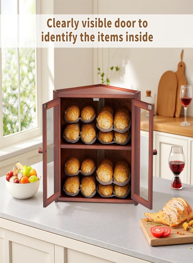 BAMBANG Corner Bread Box for Kitchen Countertop, Double Layer Bamboo Bread Storage Container with 2 Doors, Farmhouse Large Bread Bin Counter Top, Wooden Breadbox Holder for Homemade Bread, Brown - Image 5
