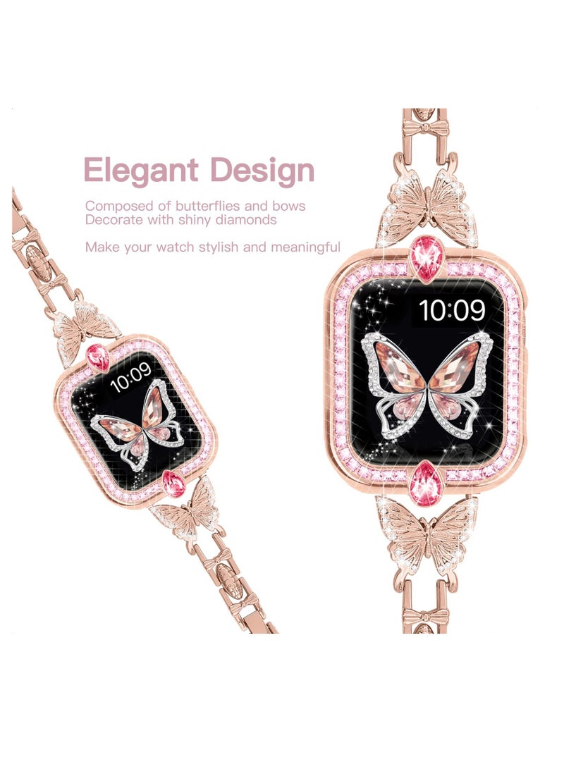 Stylish Rose Gold Metal Band for Apple Watch 42mm 44mm 45mm - Lightweight, Adjustable Bracelet with Sparkling Diamonds, Perfect Jewelry Strap for Women, Compatible with Series 7 6 5 4 3 2 1 SE - Image 2