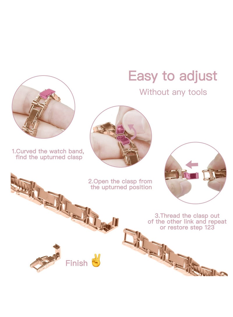 Stylish Rose Gold Metal Band for Apple Watch 42mm 44mm 45mm - Lightweight, Adjustable Bracelet with Sparkling Diamonds, Perfect Jewelry Strap for Women, Compatible with Series 7 6 5 4 3 2 1 SE - Image 3