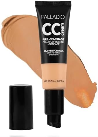 Palladio FullCoverage Color Correction CC Cream OilFree with Peptides Vitamin C Best for Correcting Redness and Uneven Skin Tone Buildable Foundation Coverage Fair 10C - Image 1