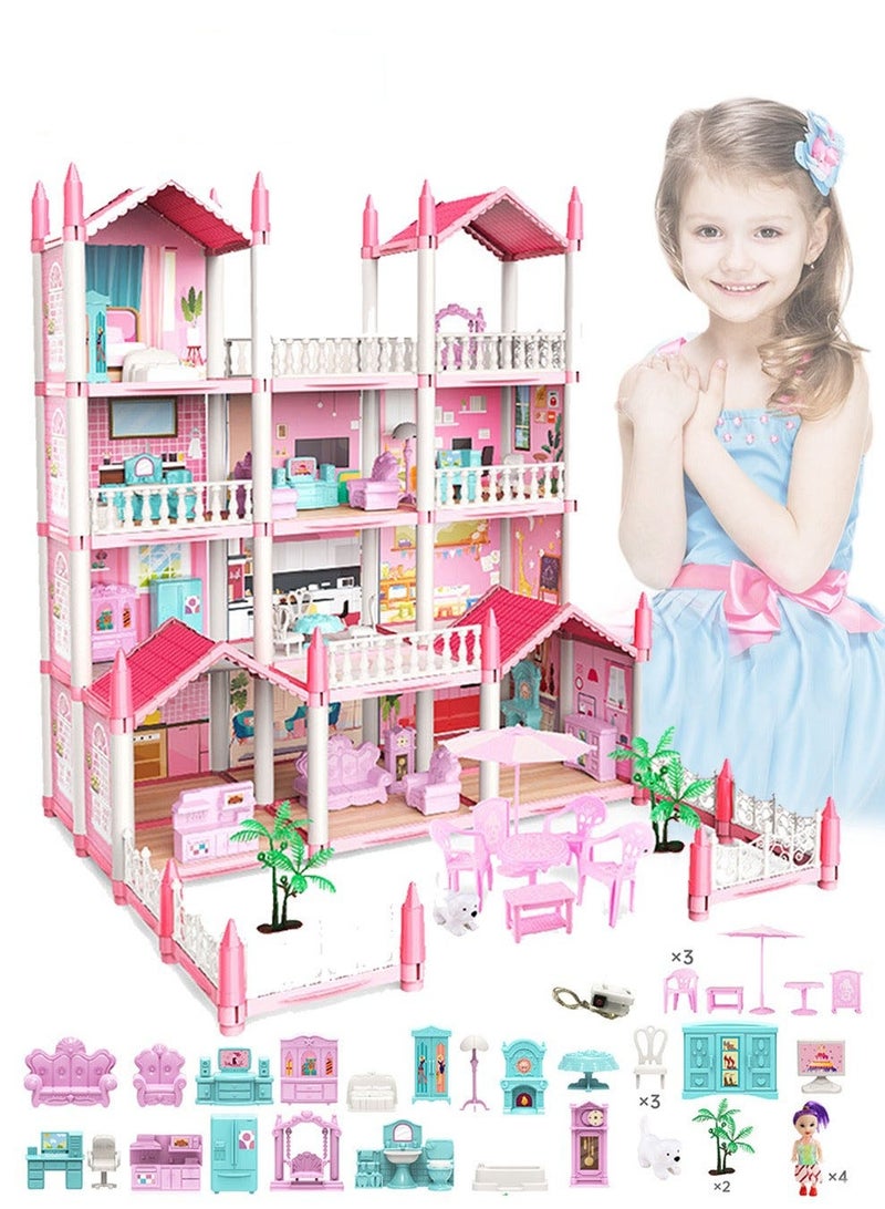 Doll House Toys, Big Size 4 Floors 14 Rooms Castle House With Decorating Dollhouse Accessories And Furniture, DIY Building Playset, Gift For Girl - Image 1