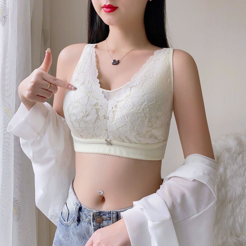 Anti-exposure Thin Bra Womens No Wire Chest Wrap Gathered Ultra Thin Full Cup Bras For Active Wear Champagne skin  - Image 1