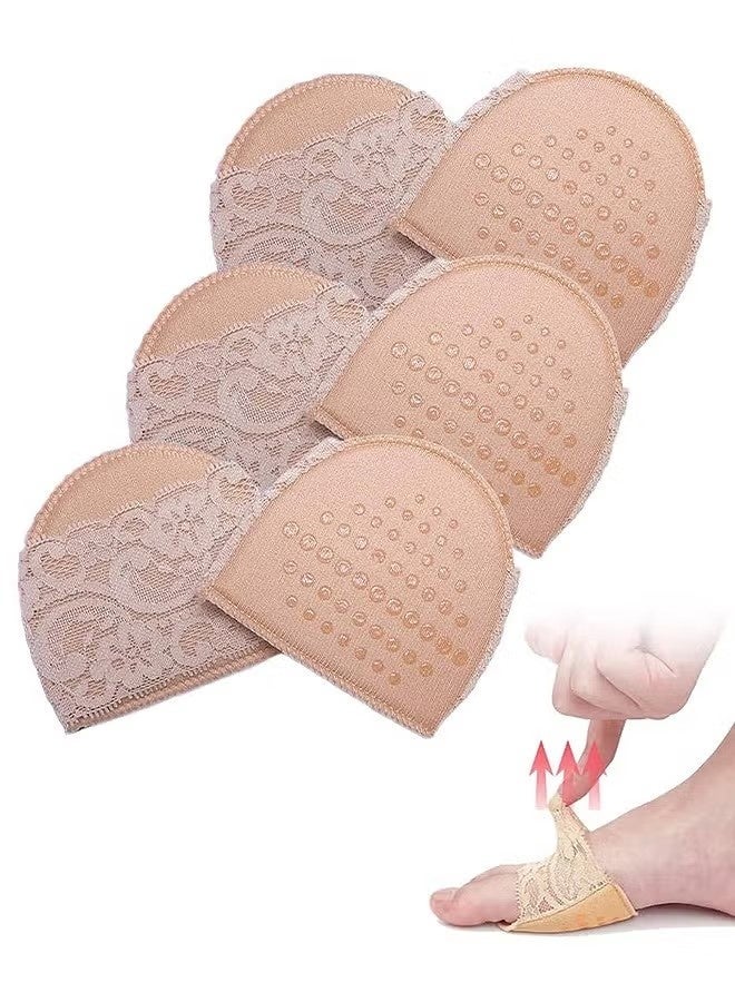 Invisible Lace Forefoot Cushion Women Half Size High Heels Anti Slip Breathable Sponge Bottom Socks Sweat absorbing Open Toe Sock (3 Pairs Skin Color) - Image 1