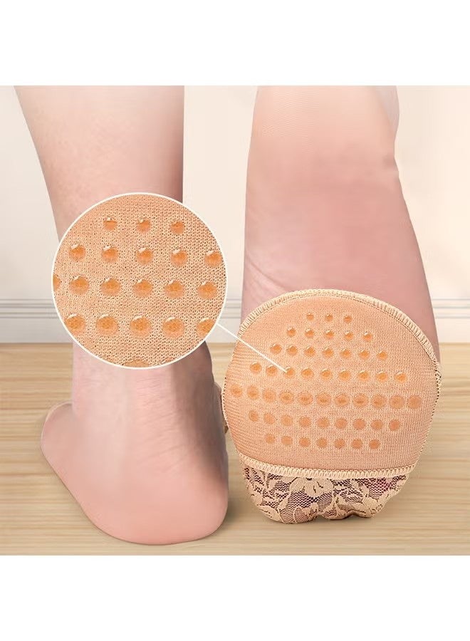 Invisible Lace Forefoot Cushion Women Half Size High Heels Anti Slip Breathable Sponge Bottom Socks Sweat absorbing Open Toe Sock (3 Pairs Skin Color) - Image 4