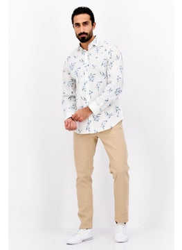 PERRY ELLIS Men Stretch Fit Floral Print Long Sleeve Casual Shirt, White Combo  - Image 4