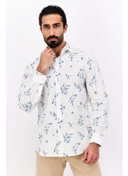 PERRY ELLIS Men Stretch Fit Floral Print Long Sleeve Casual Shirt, White Combo  - Image 1