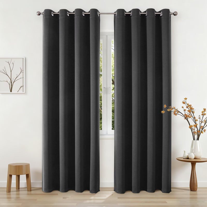 Joydeco 84Inch Blackout Curtains for Bedroom, Black Out Curtains 84 inch Long, Thermal Insulated Long Drapes 2 Panels Set, Room Darkening Grommet Grey Curtains for Living Room, Cortinas para Sala - Image 1
