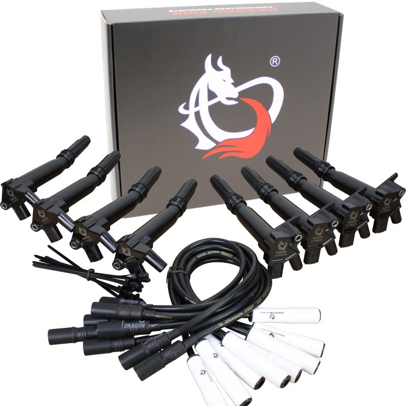 DRAGON FIRE PERFORMANCE Power Pack Complete With Ignition Coils and Low Ohm Ceramic Spark Plug Wires Compatible With 20102017 Ford F150 SVT Raptor F250 F350 62L V8 Oem Fit Kit1241
