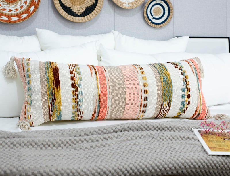 PANOD Boho Long Lumbar Throw Pillow Cover 14 x 36 Orange  Chenille Morocan Extra Long Pillow Case Cover  Decorative Long Pillow for Bed Couch Sofa Farmhouse - Image 1