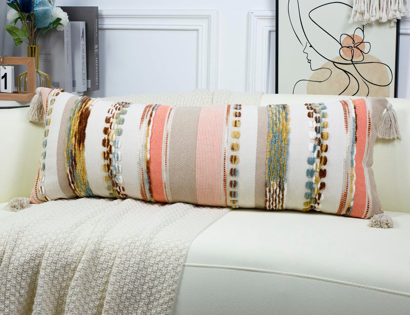 PANOD Boho Long Lumbar Throw Pillow Cover 14 x 36 Orange  Chenille Morocan Extra Long Pillow Case Cover  Decorative Long Pillow for Bed Couch Sofa Farmhouse - Image 3