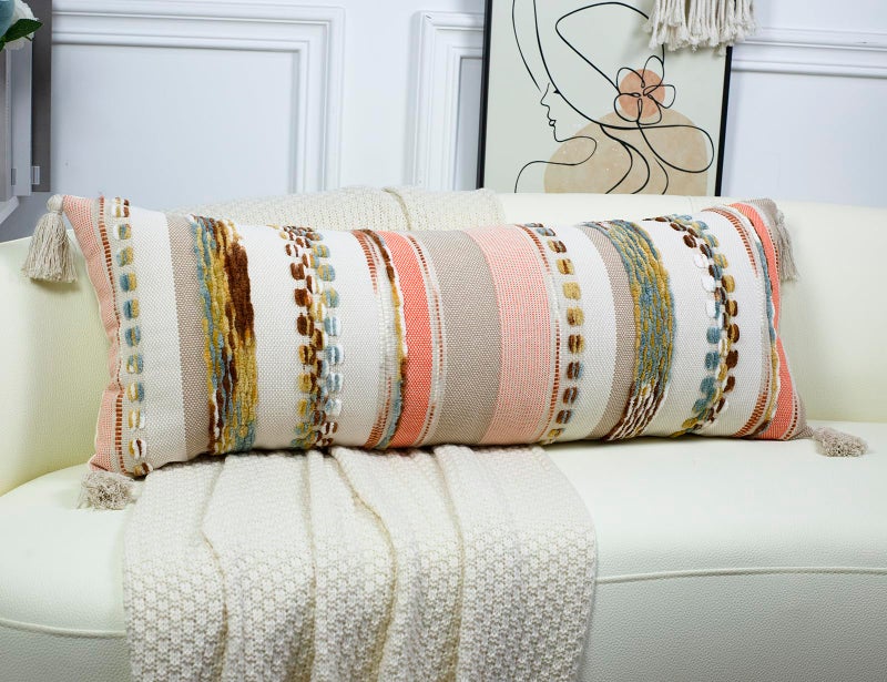 PANOD Boho Long Lumbar Throw Pillow Cover 14 x 36 Orange  Chenille Morocan Extra Long Pillow Case Cover  Decorative Long Pillow for Bed Couch Sofa Farmhouse - Image 2