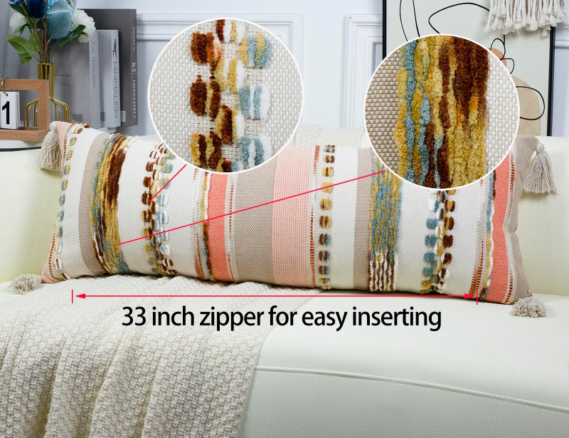 PANOD Boho Long Lumbar Throw Pillow Cover 14 x 36 Orange  Chenille Morocan Extra Long Pillow Case Cover  Decorative Long Pillow for Bed Couch Sofa Farmhouse - Image 4