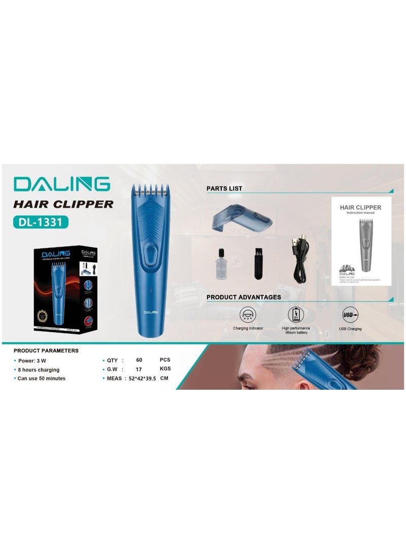 دالينغ ماكينة قص الشعر الاحترافية DL-1331 - لاسلكية، قابلة لإعادة الشحن، بطارية ليثيوم، شفرات حادة