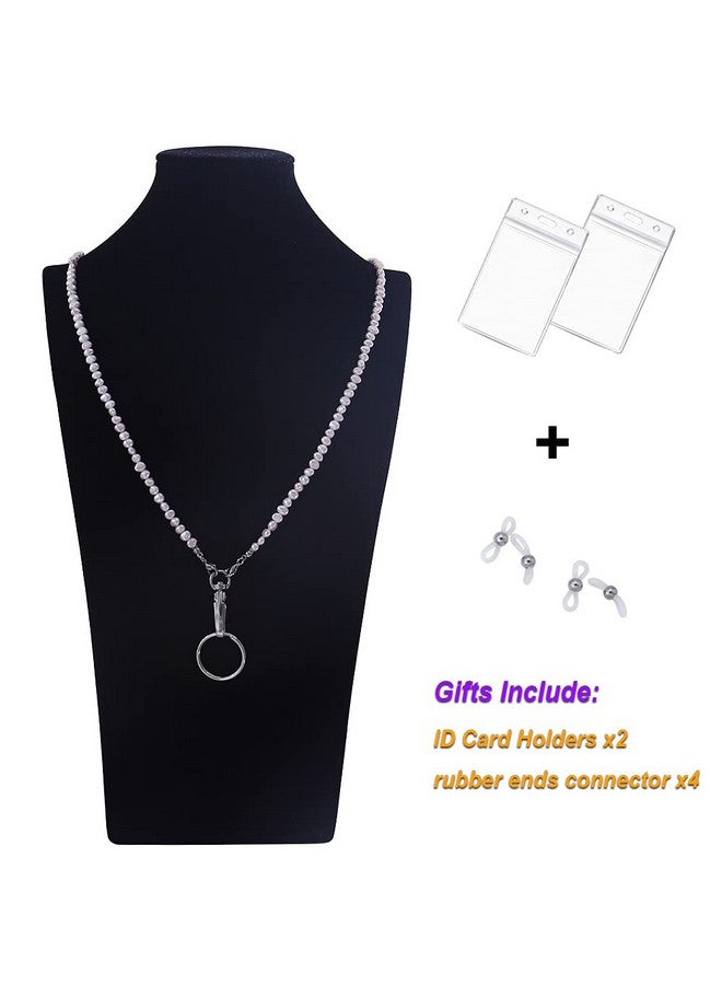 سي&إل أكسيسوريز الحبل لحامل شارات الهوية مطرز الحبل لطيف للمفاتيح اسهم الرقبة للنظارات سلسلة لؤلؤ المياه العذبة للنساء (أبيض) - Image 3