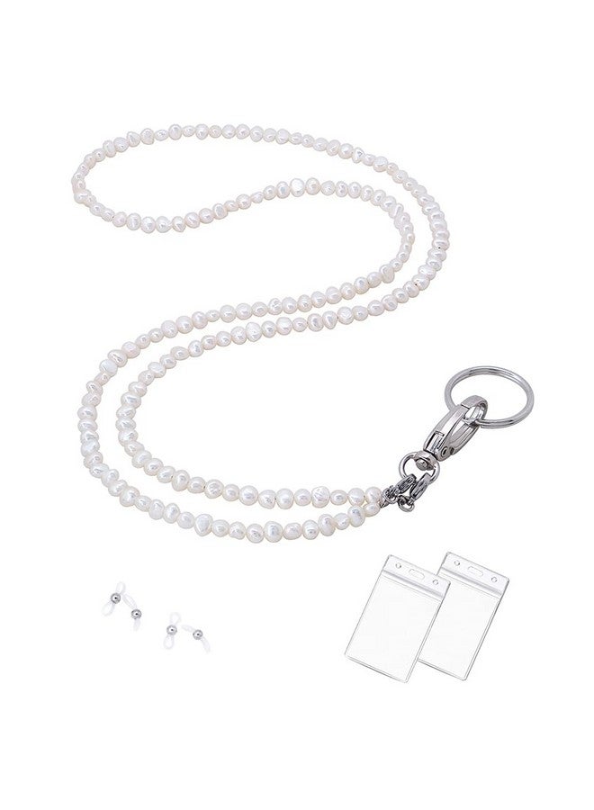 سي&إل أكسيسوريز الحبل لحامل شارات الهوية مطرز الحبل لطيف للمفاتيح اسهم الرقبة للنظارات سلسلة لؤلؤ المياه العذبة للنساء (أبيض) - Image 1
