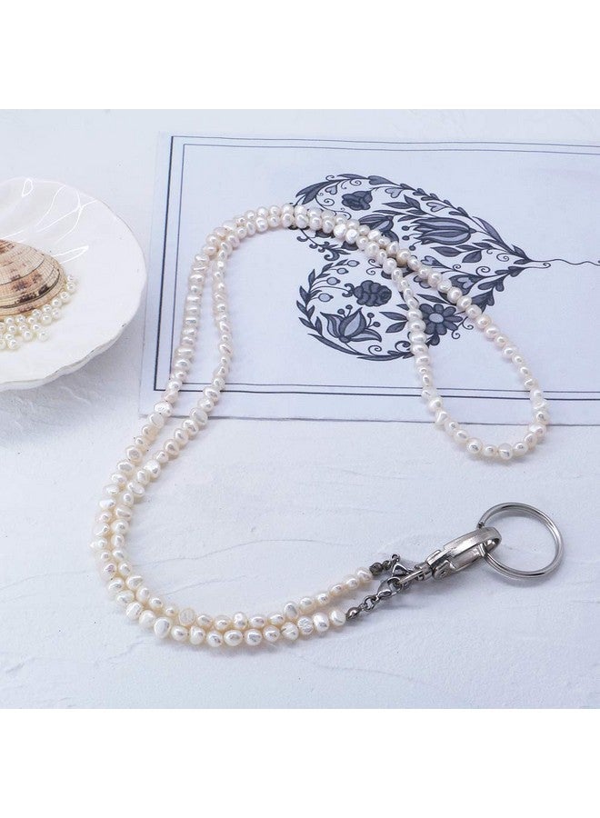 سي&إل أكسيسوريز الحبل لحامل شارات الهوية مطرز الحبل لطيف للمفاتيح اسهم الرقبة للنظارات سلسلة لؤلؤ المياه العذبة للنساء (أبيض) - Image 2