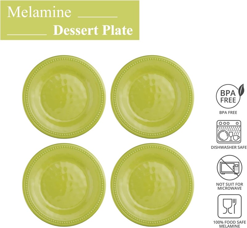 UPware Beaded Melamine Round Dessert Plates Small Serving Plates for Appetizer Snacks and Side Dishes Green 6 Inch Set of 4 - Image 4