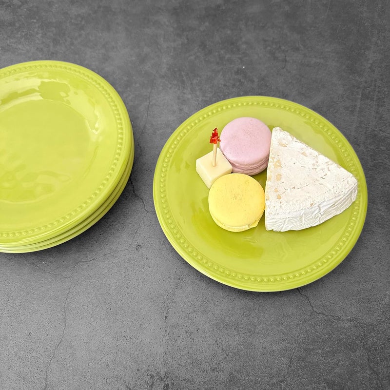 UPware Beaded Melamine Round Dessert Plates Small Serving Plates for Appetizer Snacks and Side Dishes Green 6 Inch Set of 4 - Image 5