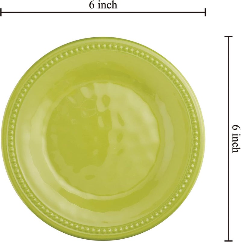 UPware Beaded Melamine Round Dessert Plates Small Serving Plates for Appetizer Snacks and Side Dishes Green 6 Inch Set of 4 - Image 2