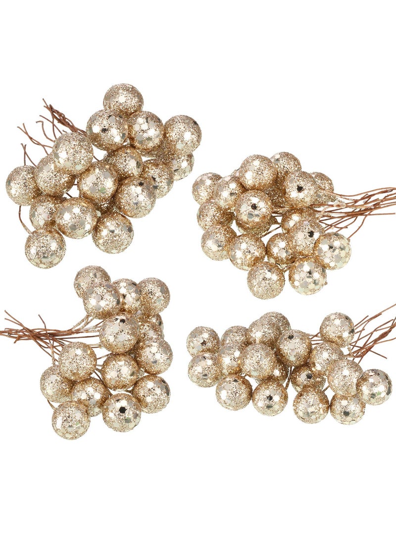 BBTO BBTO Artificial Holly Berries  100 Pieces Mini 10 mm Fake Berries Decor on Wire for Christmas Tree Decorations Flower Wreath DIY Craft Use (Sequined Champagne Gold)  - Image 1