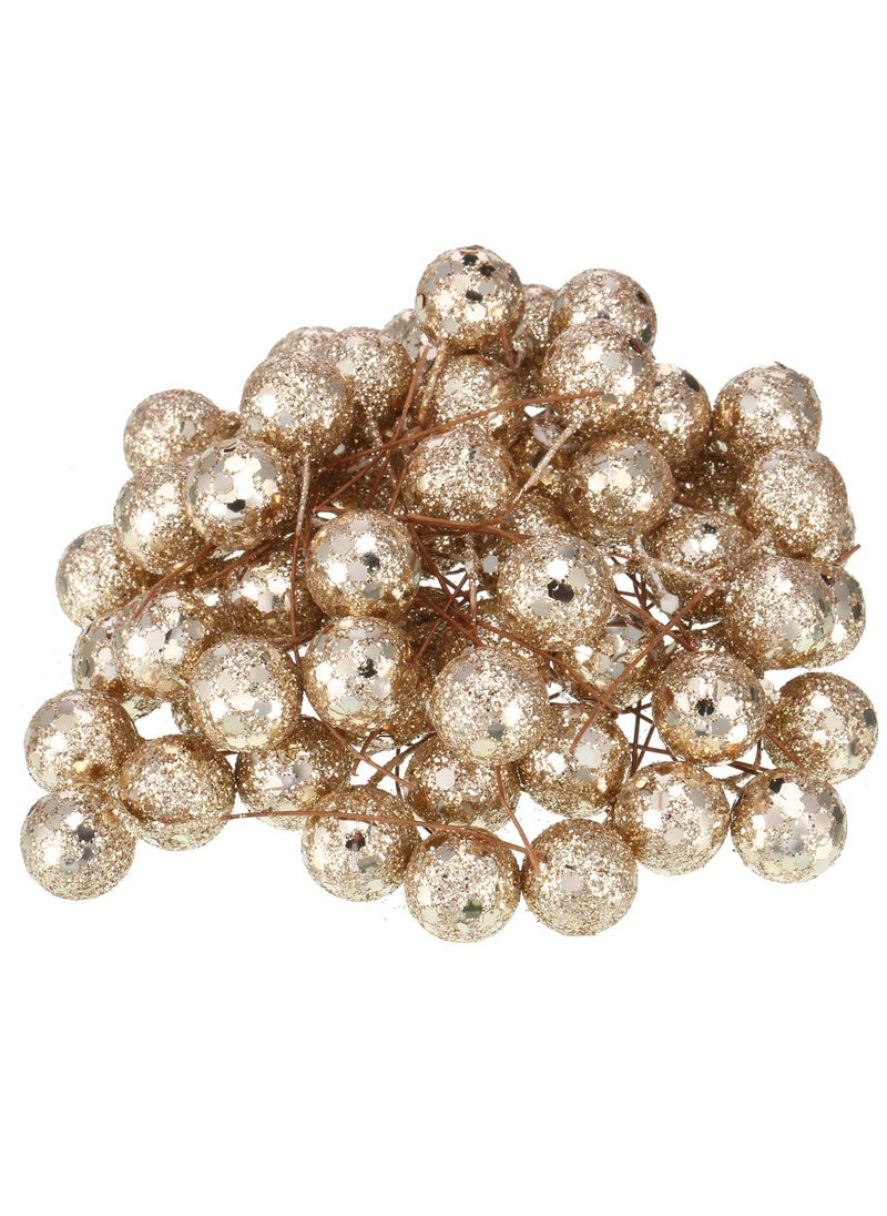 BBTO BBTO Artificial Holly Berries  100 Pieces Mini 10 mm Fake Berries Decor on Wire for Christmas Tree Decorations Flower Wreath DIY Craft Use (Sequined Champagne Gold)  - Image 2