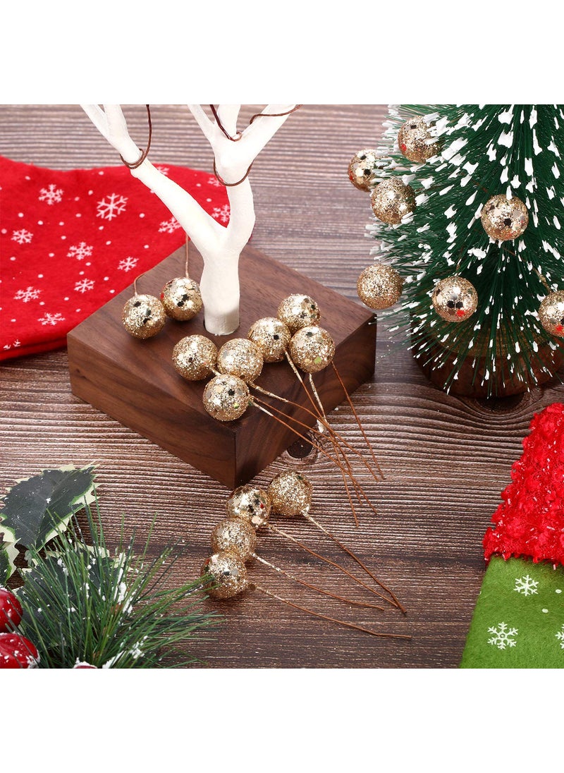 BBTO BBTO Artificial Holly Berries  100 Pieces Mini 10 mm Fake Berries Decor on Wire for Christmas Tree Decorations Flower Wreath DIY Craft Use (Sequined Champagne Gold)  - Image 4