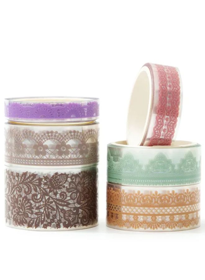 Gentle and Graceful Floral Lace Pattern PET Adhesive Tape Set 6 Rolls for DIY Crafts - Image 1