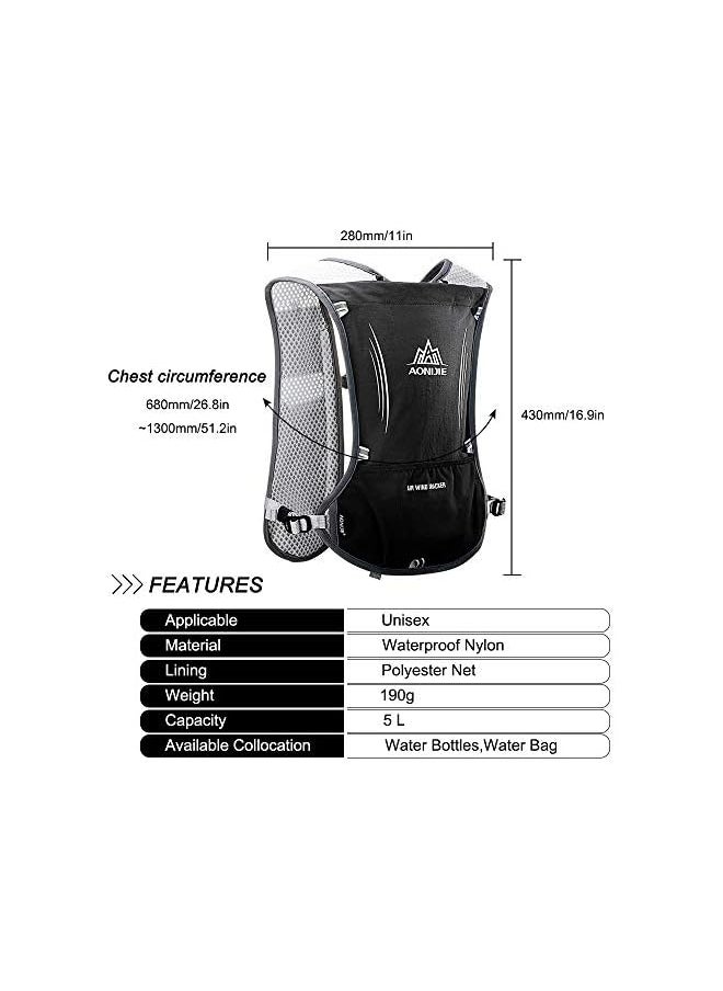 AONIJIE Lightweight Running Hydration Backpack, Running Hydration Vest For Women And Men (Black, 5L 190G)  - Image 5