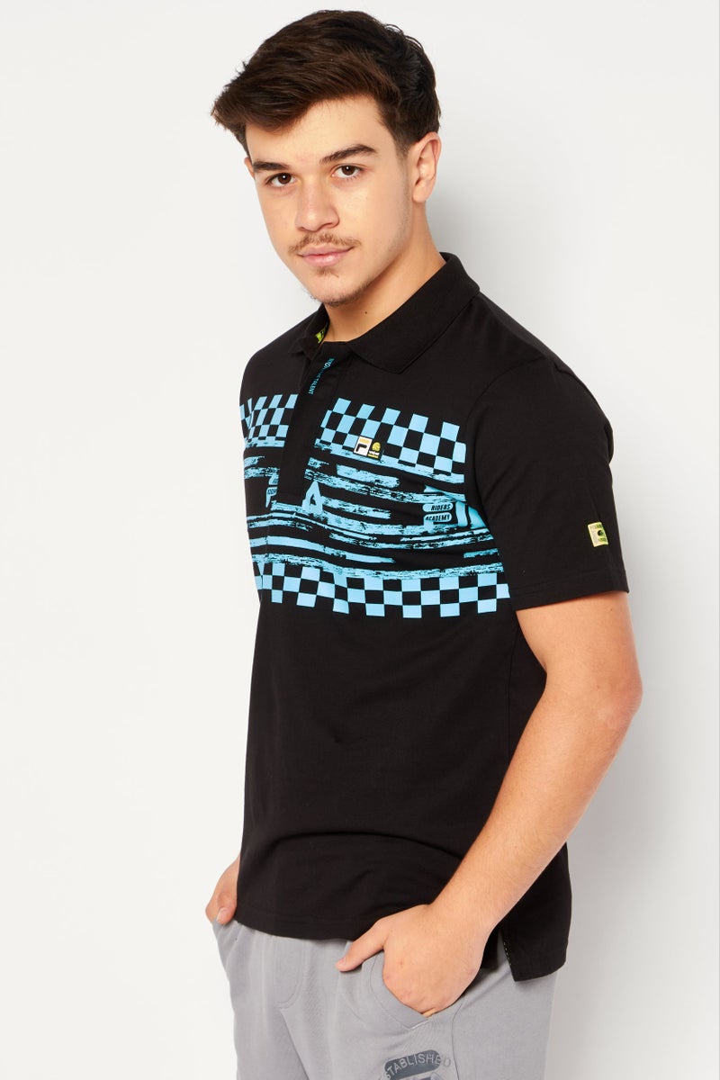 FILA قميص بولو رياضي رجالي بشعار العلامة التجارية، مجموعة سوداء - Image 3