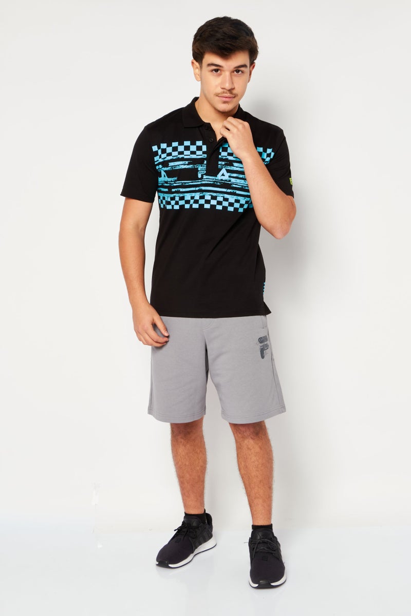 FILA قميص بولو رياضي رجالي بشعار العلامة التجارية، مجموعة سوداء - Image 2