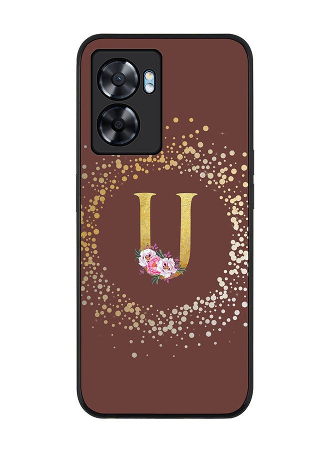 Stylizedd Rugged Black edge case for Oppo A57 Slim fit Soft Case Flexible Rubber Edges TPU Gel Thin Cover - Custom Monogram Initial Letter Floral Pattern Alphabet - U (Brown)  - Image 1