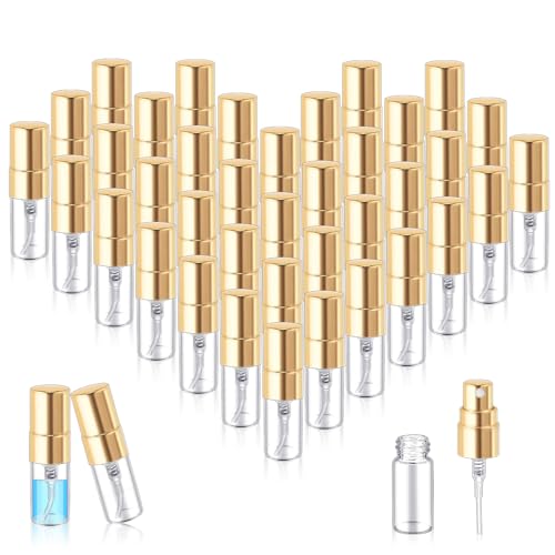 Zhehao 100 Pcs Mini Spray Bottles 2 ml Clear Glass Perfume Bottles Refillable Fine Mist Perfume Atomizer Portable Empty Sample Containers for Cleaning Essential Oils Travel Gold Cap - Image 1