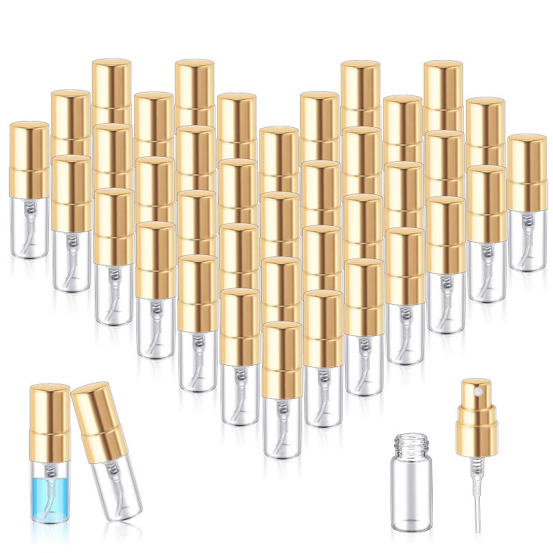 Zhehao 100 Pcs Mini Spray Bottles 2 ml Clear Glass Perfume Bottles Refillable Fine Mist Perfume Atomizer Portable Empty Sample Containers for Cleaning Essential Oils Travel Gold Cap - Image 2