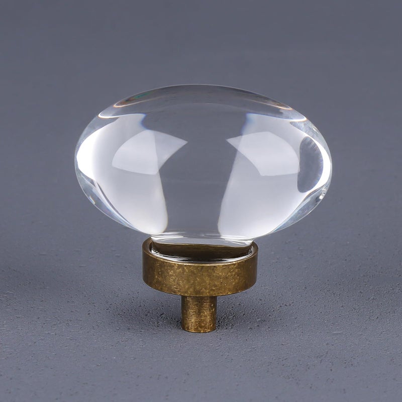 CLCTK 16 Pack Antique Brass Crystal Cabinet Knobs Oval Vintage Glass Cabinet Knobs Pulls for Dresser Drawers Kitchen Bathroom Cupboard - Image 2