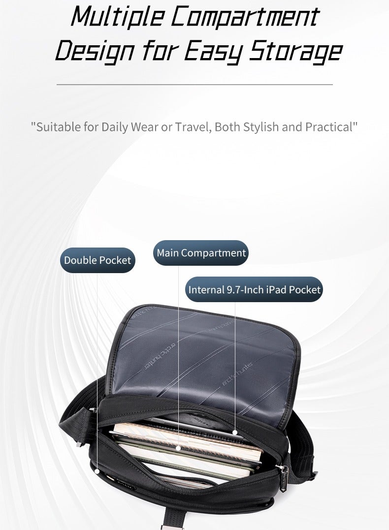 ARCTIC HUNTER Unisex Small Shoulder Bag Durable Water-Resistant Compact Sling Bag with Multiple Compartments for Casual/ Daily/ Travel, KB00828, Black - Image 3