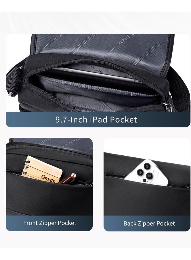 ARCTIC HUNTER Unisex Small Shoulder Bag Durable Water-Resistant Compact Sling Bag with Multiple Compartments for Casual/ Daily/ Travel, KB00828, Black - Image 4
