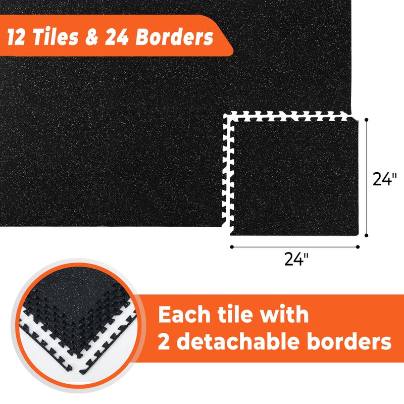 SUPERJARE 0.4'' Thick 12 Pcs 48 Sq Ft Rubber Top Exercise Equipment Mats, High Density EVA Foam Mats with Rubber Top, Interlocking Gym Flooring for Home Gym, Protective Workout Mat, Black/Grey - Image 5