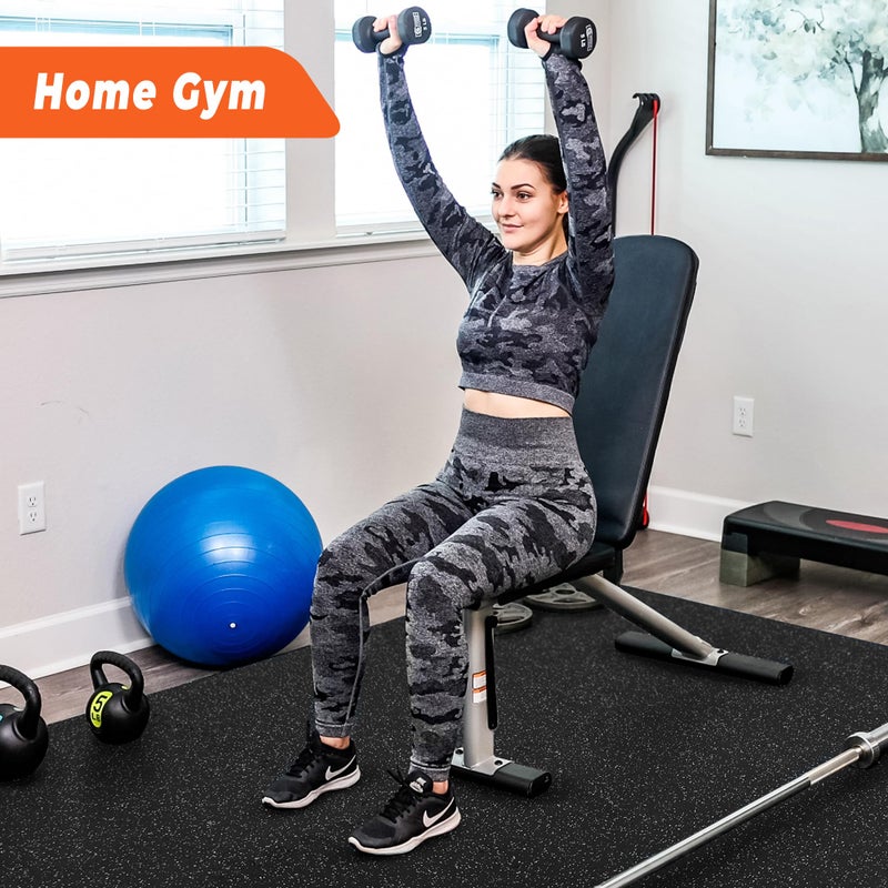 SUPERJARE 0.4'' Thick 12 Pcs 48 Sq Ft Rubber Top Exercise Equipment Mats, High Density EVA Foam Mats with Rubber Top, Interlocking Gym Flooring for Home Gym, Protective Workout Mat, Black/Grey - Image 2