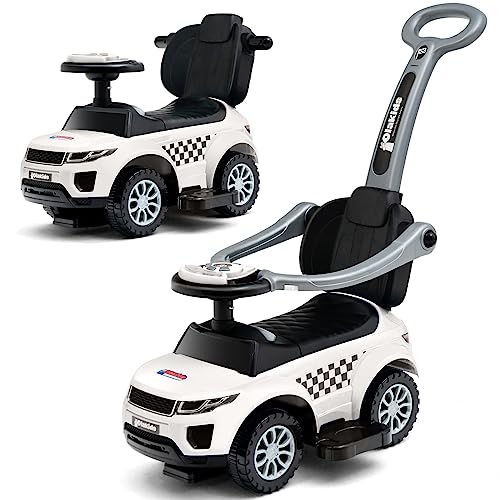 OLAKIDS 4 in 1 Ride on Push Car Toddlers Stroller Sliding Walking Toy with Horn Music Lights Removable Guardrails Handle Underneath Storage FoottoFloor Walker for Boys Girls Ivory White - Image 1