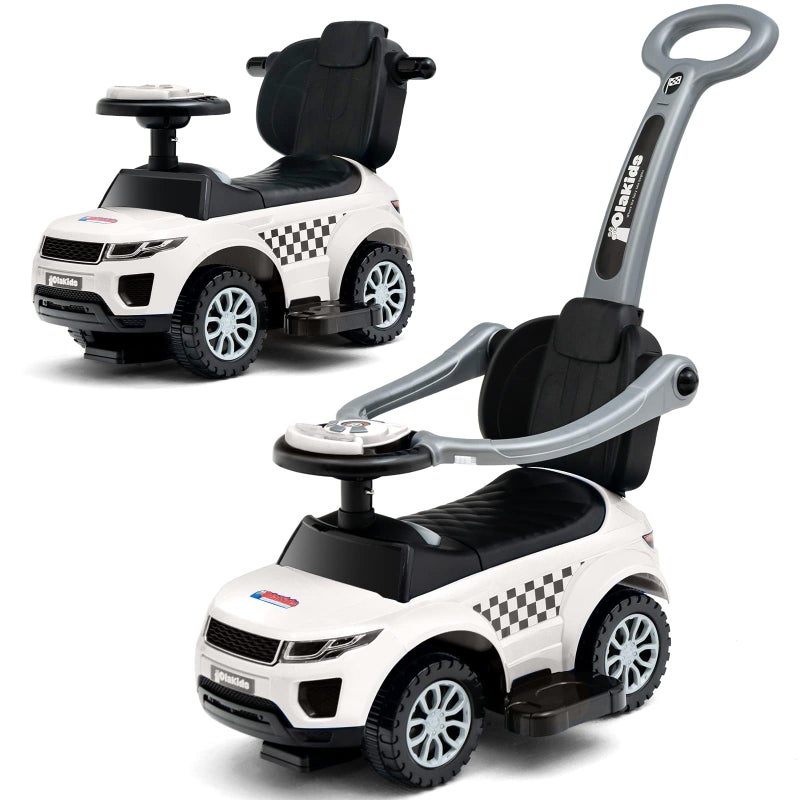 OLAKIDS 4 in 1 Ride on Push Car Toddlers Stroller Sliding Walking Toy with Horn Music Lights Removable Guardrails Handle Underneath Storage FoottoFloor Walker for Boys Girls Ivory White - Image 2