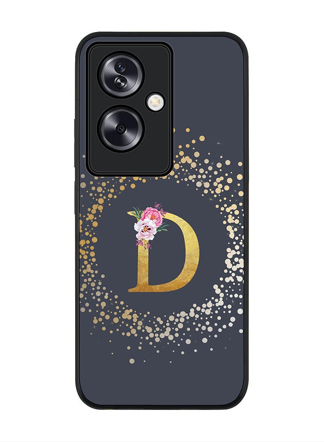 Stylizedd Rugged Black Edge Case for OnePlus Nord N30 SE, Slim fit Flexible Case Cover - Custom Monogram Initial Letter Floral Pattern Alphabet - D (Grey) - Image 1