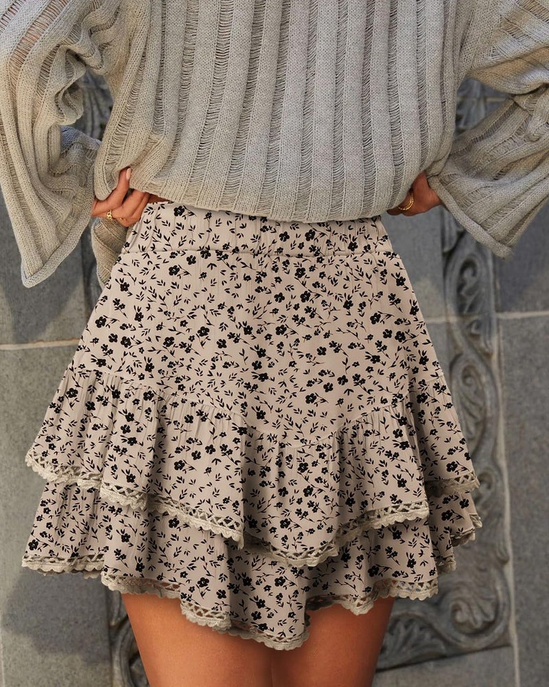 onlypuff Flowy Shorts for Women Ruffle Skorts Cute Mini Skirts Country Concert Outfits Coastal Cowgirl Coachella Outfits Tennis Skort Floral Khaki M - Image 3