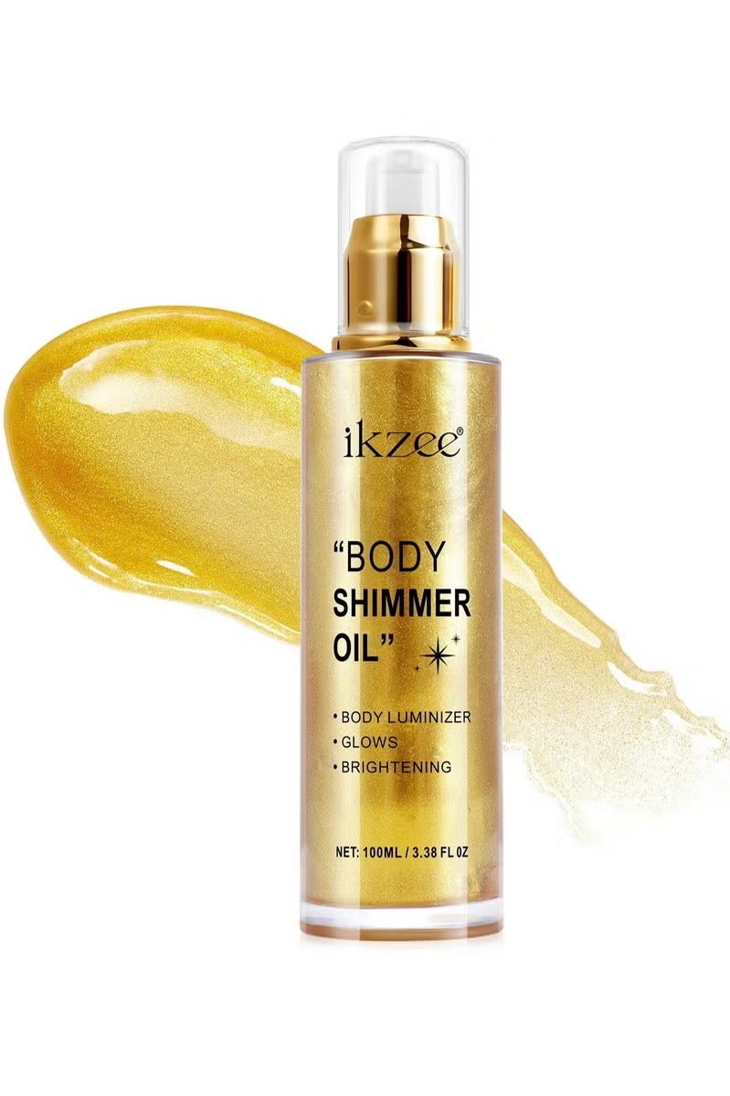 IKZEE Gold Body Shimmer Oil 100ml Body Shimmer Lotion Glow Oil Body Luminizer Oil Glow Lotion for Brightening Body Long Lasting Shimmering Body Oil for Body & Face No.02 - Image 1