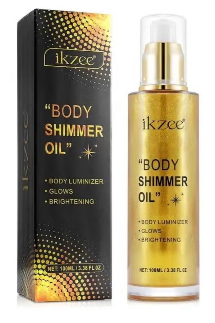 IKZEE Gold Body Shimmer Oil 100ml Body Shimmer Lotion Glow Oil Body Luminizer Oil Glow Lotion for Brightening Body Long Lasting Shimmering Body Oil for Body & Face No.02 - Image 2