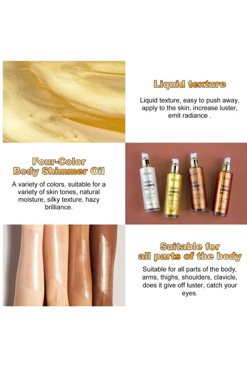 IKZEE Gold Body Shimmer Oil 100ml Body Shimmer Lotion Glow Oil Body Luminizer Oil Glow Lotion for Brightening Body Long Lasting Shimmering Body Oil for Body & Face No.02 - Image 5