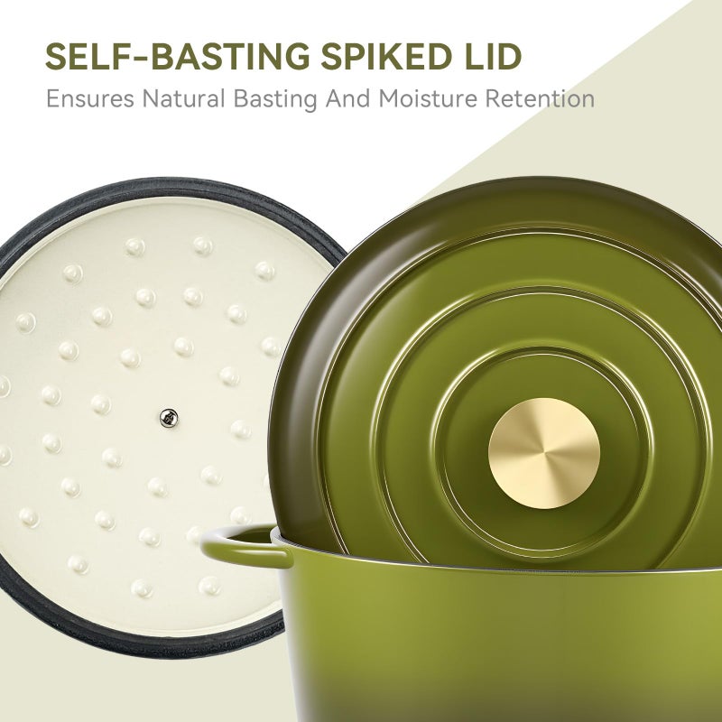 Miereirl 6 Quart Enameled Dutch Oven Pot with Lid, Cast Iron Dutch Oven with Dual Handles for Bread Baking, Cooking, Non-stick Enamel Coated Cookware, Golden Green - Image 4