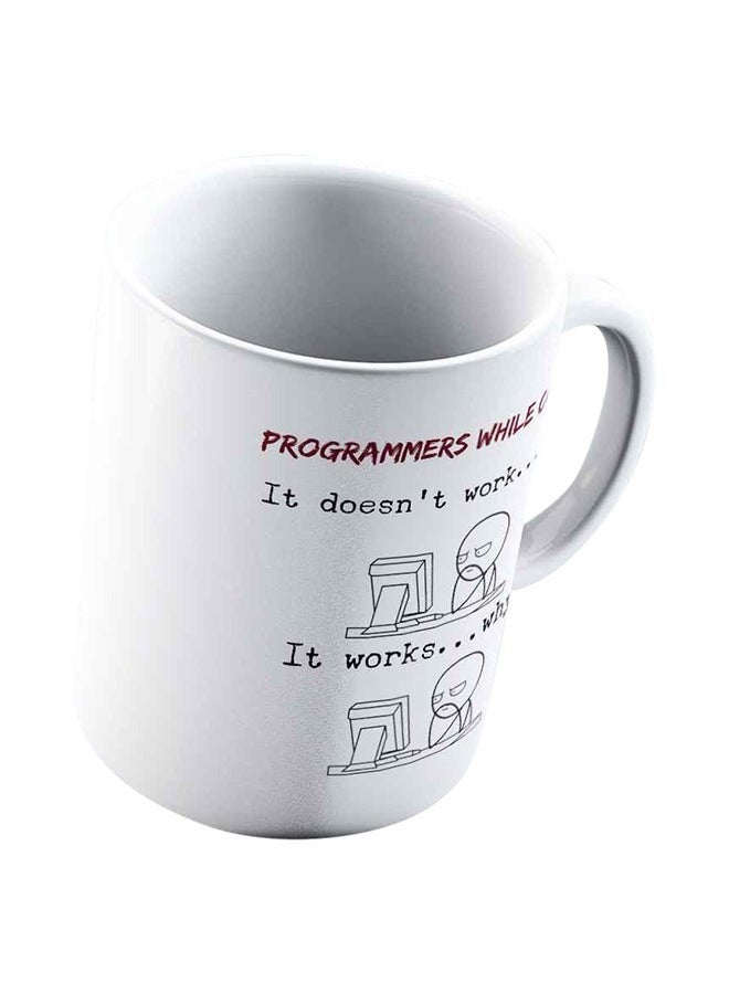 فون بلانيت مج قهوة مطبوع عليه نمط يعبر عن المبرمج والمطور أثناء البرمجة أبيض 325ملليلتر - Image 5