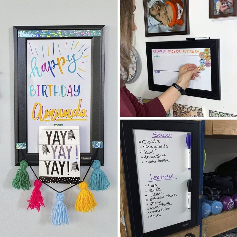 Quartet لوحة بيضاء مغناطيسية من كوارتيه 11 × 17 صغيرة للكتابة الجافة للأطفال مثالية للمكتب المنزلي ولوازم المدرسة المنزلية مع قلم كتابة جاف ومغناطيسات وإطار أسود 79280 - Image 4